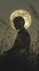 Wall Mural - 50. A person illuminated by a full moon, ethereal expression