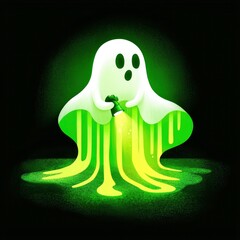 Canvas Print - Ghost Holding a Flashlight with Green Glowing Trails