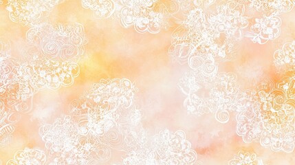 Poster - Delicate white floral patterns against a soft orange background create a serene and uplifting atmosphere perfect for various artistic uses