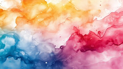 Abstract Watercolor Painting with Yellow, Orange, Red, Blue, and White Hues