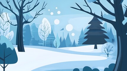 Canvas Print - A snowy winter landscape with bare trees and a pine.