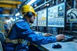 © Aleksandr - Industrial Worker Monitoring Production Process on Computer Screens in Factory Control Room