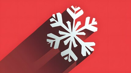 A white snowflake on a red background with a long shadow.