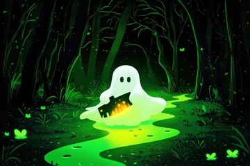 Sticker - Ghostly Figure in a Forest Stream