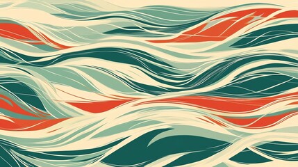 Poster - Colorful abstract waves pattern with flowing lines showcasing a dynamic blend of teal, cream, and warm hues in a modern design