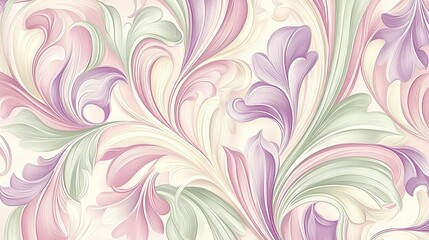 Elegant floral patterns in soft pastel shades create a delicate design on a light background, perfect for home decor or wallpaper