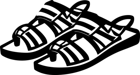 Sticker - Stylized Sandals: Black and White Design Illustration