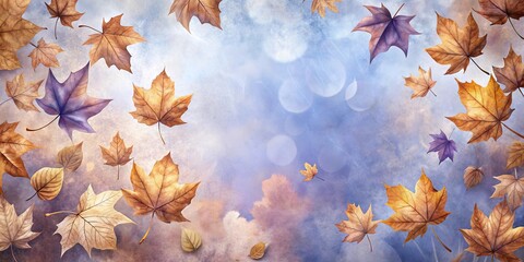 Wall Mural - Soft brush strokes in periwinkle and chestnut with scattered leaves in the background