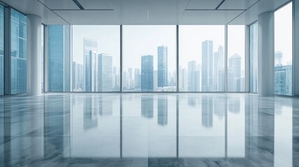 Wall Mural - Modern Office with City Skyline View