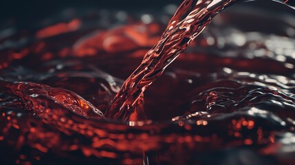 Poster - Flowing crimson liquid creating ripples in a shallow pool with dark background highlighting its vivid colors