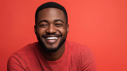 Happy African-American man smiling on colorful background