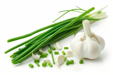 Wall Mural - A fresh Garlic chives isolated on white