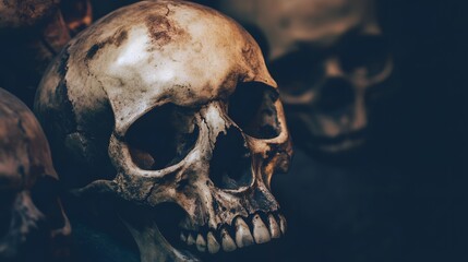 Poster - Close-up of a human skull, a reminder of mortality.