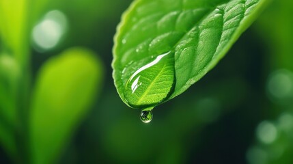 Wall Mural - A close up of a leaf with water droplets on it, AI