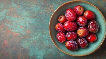 A bowl of red dates on a rustic background.