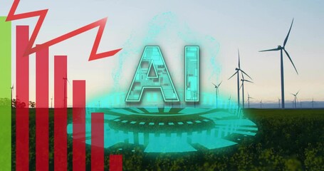 Poster - AI text and data processing over wind turbines in green field