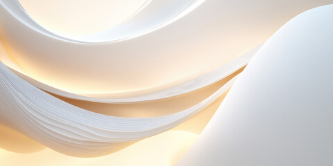 Wavy 3d style white Shapes Background with copy space and glow. Minimalistic modern backing for web presentation banner