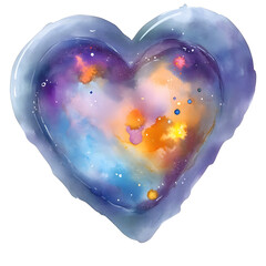 Sticker - Watercolor Blue Sky Galaxy Heart illustration isolated on white background
