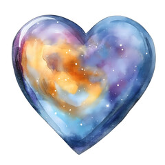 Canvas Print - Watercolor Blue Sky Galaxy Heart illustration isolated on white background
