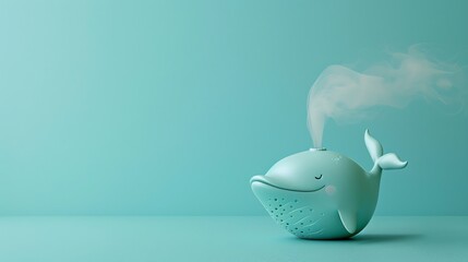 Wall Mural - A cartoon whale-shaped humidifier on a blue background.