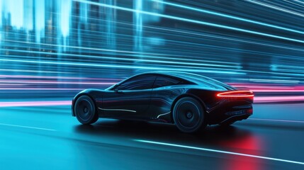 Wall Mural - Fast Car on a Neon Road