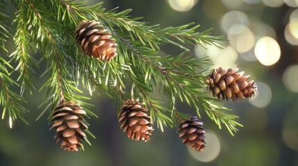 Canvas Print - Pine Cones on a Branch in the Sunlight