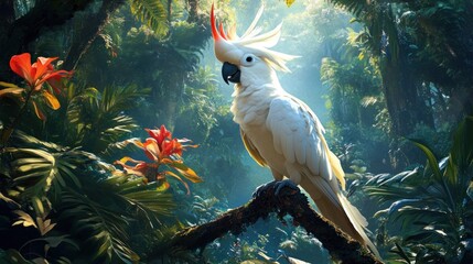 Poster - White Cockatoo in Tropical Forest