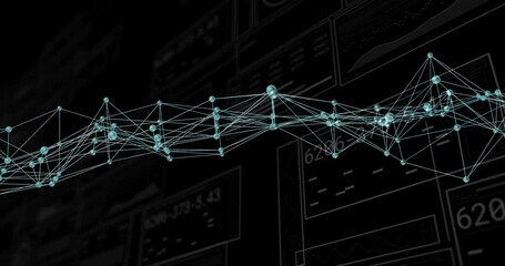 Poster - Animation of statistics and digital data processing over dna strand on black background