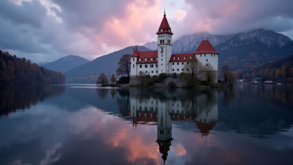 Wall Mural - Enchanting Castle Reflection at Dusk