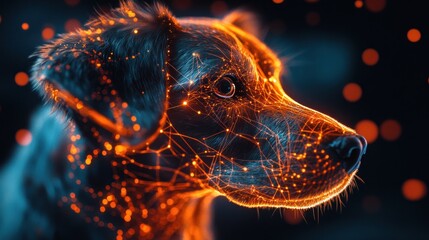 Sticker - Digital Dog Portrait with Orange Lights