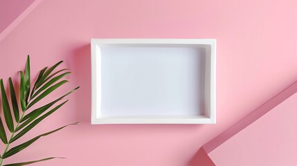 Wall Mural - A white frame with a pink background.