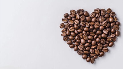 Wall Mural - A heart shaped pile of coffee beans on a white background, AI