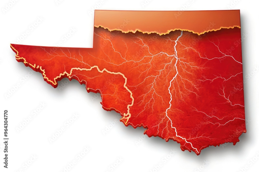 Vibrant red illustration of Oklahoma state map highlighting the Red ...