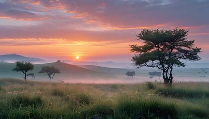 Poster - sunset in the serengeti