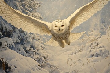 Poster - snowy owl in flight