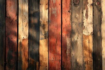 Wall Mural - Textured Wooden Planks with Natural Color Variation and Shadows