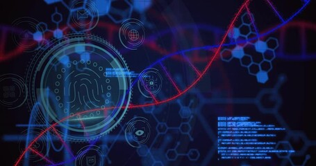 Poster - Animation of dna strand, data processing over biometric fingerprint