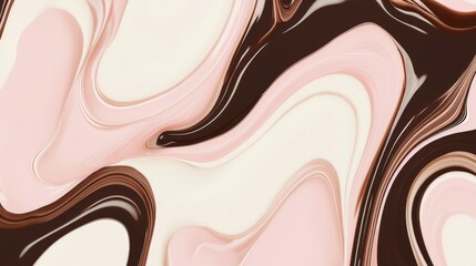 Poster - Mesmerizing swirls of pink, white, and chocolate brown blend into a creamy, flowing texture resembling a delicious dessert. Perfect for creative projects needing movement