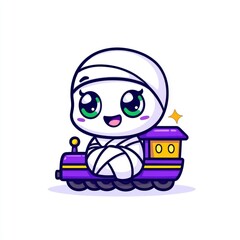 Sticker - Cute Mummy Cartoon Character Riding a Toy Train