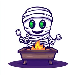 Poster - Cute Mummy Roasting Marshmallows Over Fire Pit