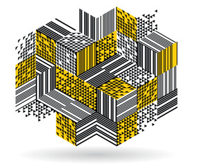Canvas Print - abstract vector art with 3d isometric cubes geometric background, op art blocks with different forms