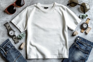 Realistic white Tshirt Flat Lay Mockup created with Generative AI