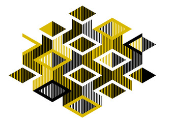 Wall Mural - Isometric 3D cubes vector abstract geometric background, yellow abstraction art architecture city buildings theme, cubic shapes and forms composition lowpoly style.