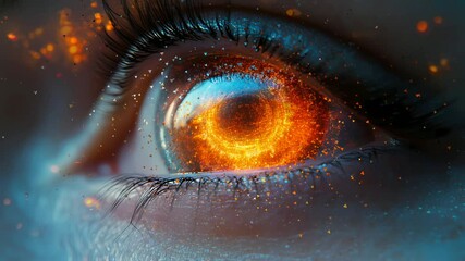 Wall Mural - fantasy extreme close up cyborg eye with fractal, seamless video animation