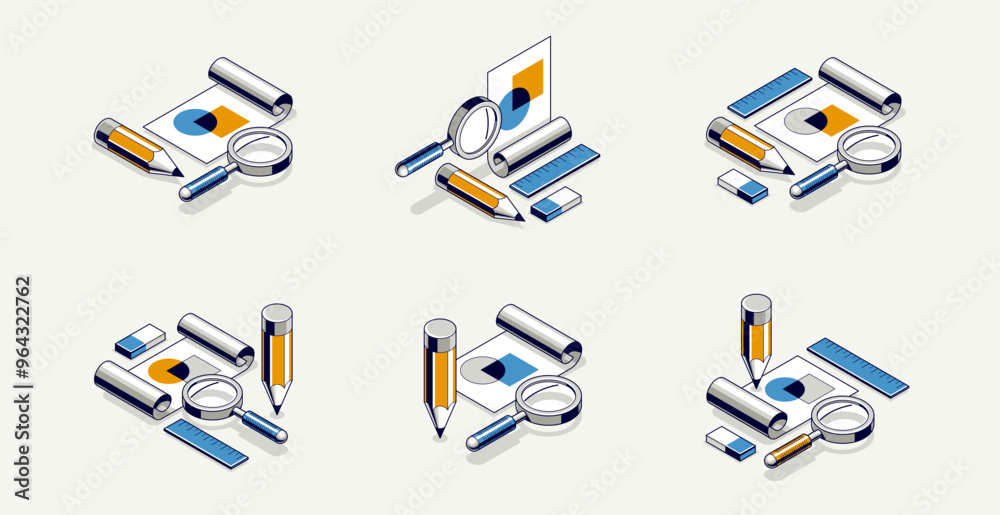 Engineer education concept set, engineering project draft plan drawing ...