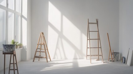 Empty Room with Ladders and Sunlight