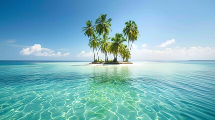 Wall Mural - A small island with palm trees in the middle of the ocean.