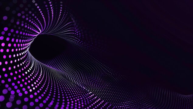 Black background, purple gradient, dots of light arranged in the shape of an oval pattern