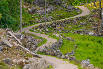 Wall Mural - Steep narrow road in a rocky forest landscape.