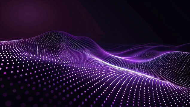 Black background, purple gradient, dots of light arranged in the shape of an oval pattern
